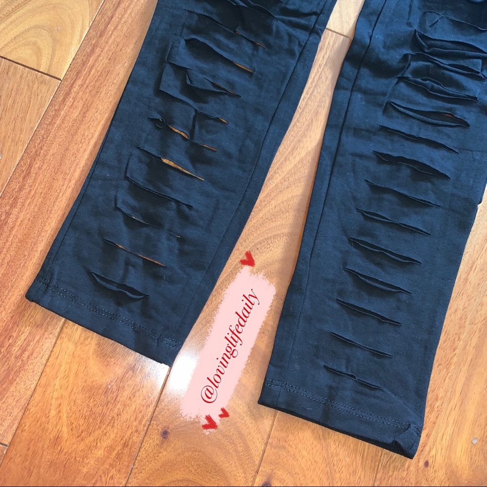 Nasty Gal High Waisted Shredded Black Leggings Ripped NWT - Picture 11 of 14